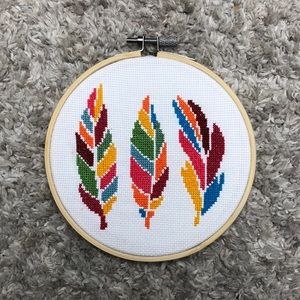 Handmade Three feathers cross stitch